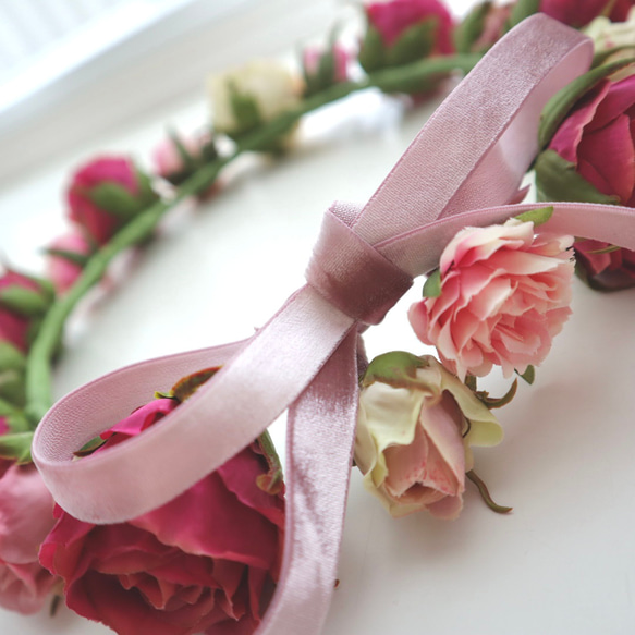 花冠　オールドローズ・アンティーク　薔薇・ピンク　結婚式☆ブライダル☆ウエディング☆花かん☆花かんむり 12枚目の画像