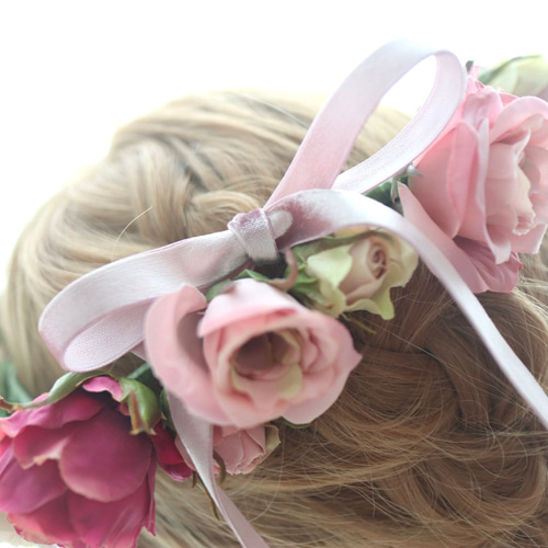 花冠＊オールドローズとアンティークピンクの花かんむり＊ウェディング