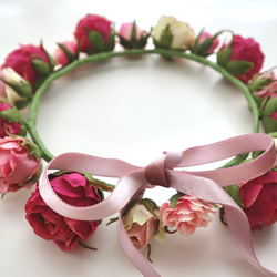 花冠　オールドローズ・アンティーク　薔薇・ピンク　結婚式☆ブライダル☆ウエディング☆花かん☆花かんむり 11枚目の画像