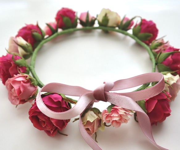 花冠　オールドローズ・アンティーク　薔薇・ピンク　結婚式☆ブライダル☆ウエディング☆花かん☆花かんむり 11枚目の画像