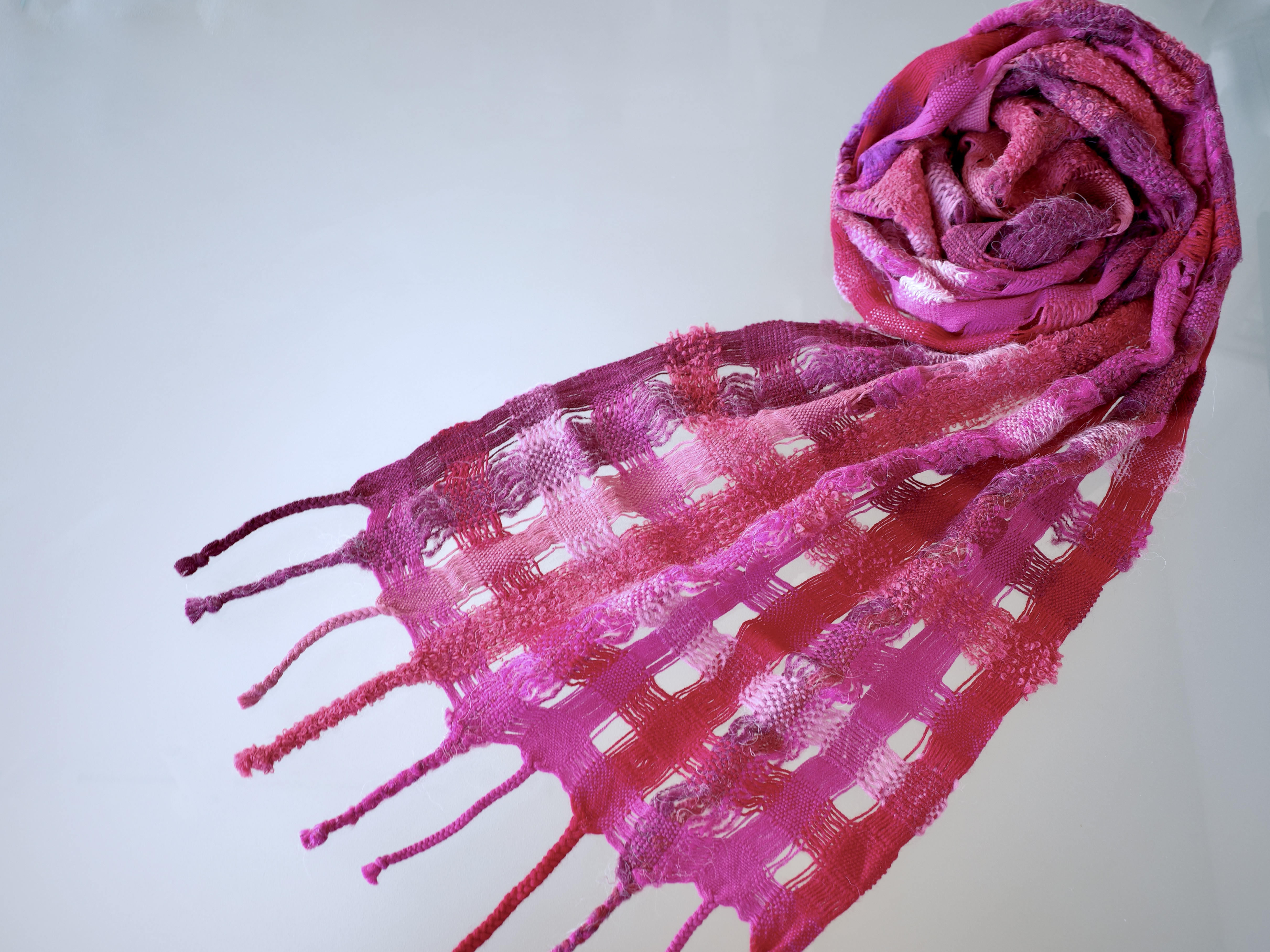 手織り ストール 空羽織 ピンク グラデーション Handwoven TSMM1745