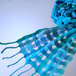 手工編織披肩 天空羽織 藍色漸層 手工編織 TSMM1751 第3張的照片