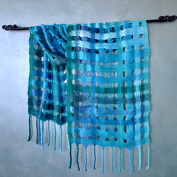 手工編織披肩 天空羽織 藍色漸層 手工編織 TSMM1751 第4張的照片
