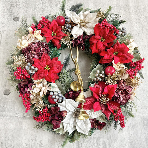 あじさい✨クリスマスリース✨☆№159✨☆ピンクポインセチアクリスマスリー ポインセチア クリスマスリース 直径50cmビッグリース リース Atelier