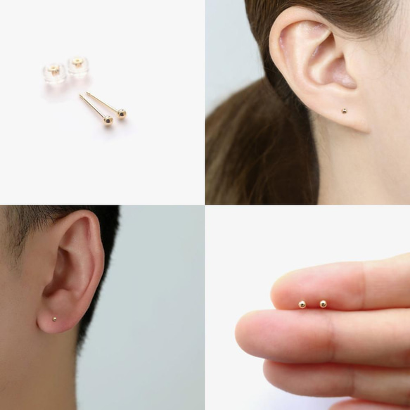 日本純 18K 黃金迷你極簡圓珠耳針耳釘 第2張的照片