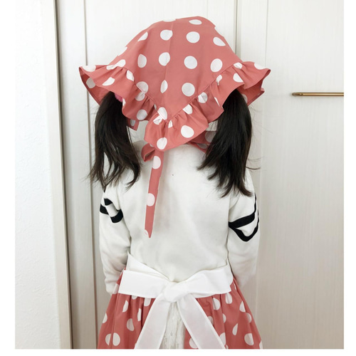 ドット柄フリルたっぷりエプロンドレス♡ ♡ピンクpink サイズ80