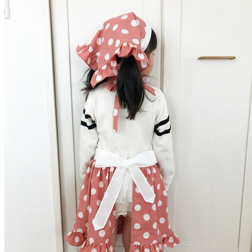 ドット柄フリルたっぷりエプロンドレス♡ ♡ピンクpink サイズ80