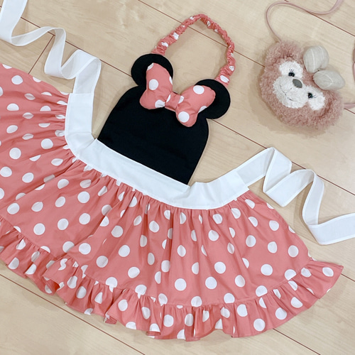 ドット柄フリルたっぷりエプロンドレス♡ ♡ピンクpink サイズ80
