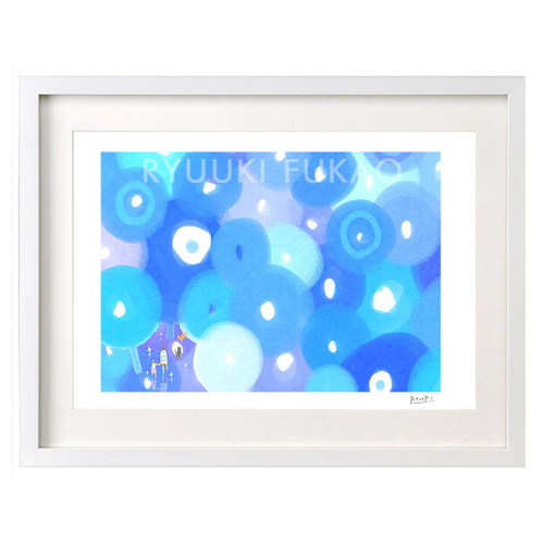 パステルアート 青い鳥と風船 パステル画原画 お祝 プレゼント