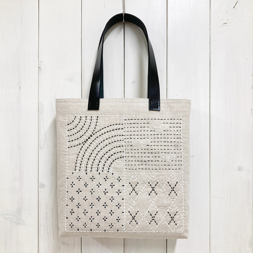 受注制作◇リネントートバッグ（小）【黒白パッチワーク