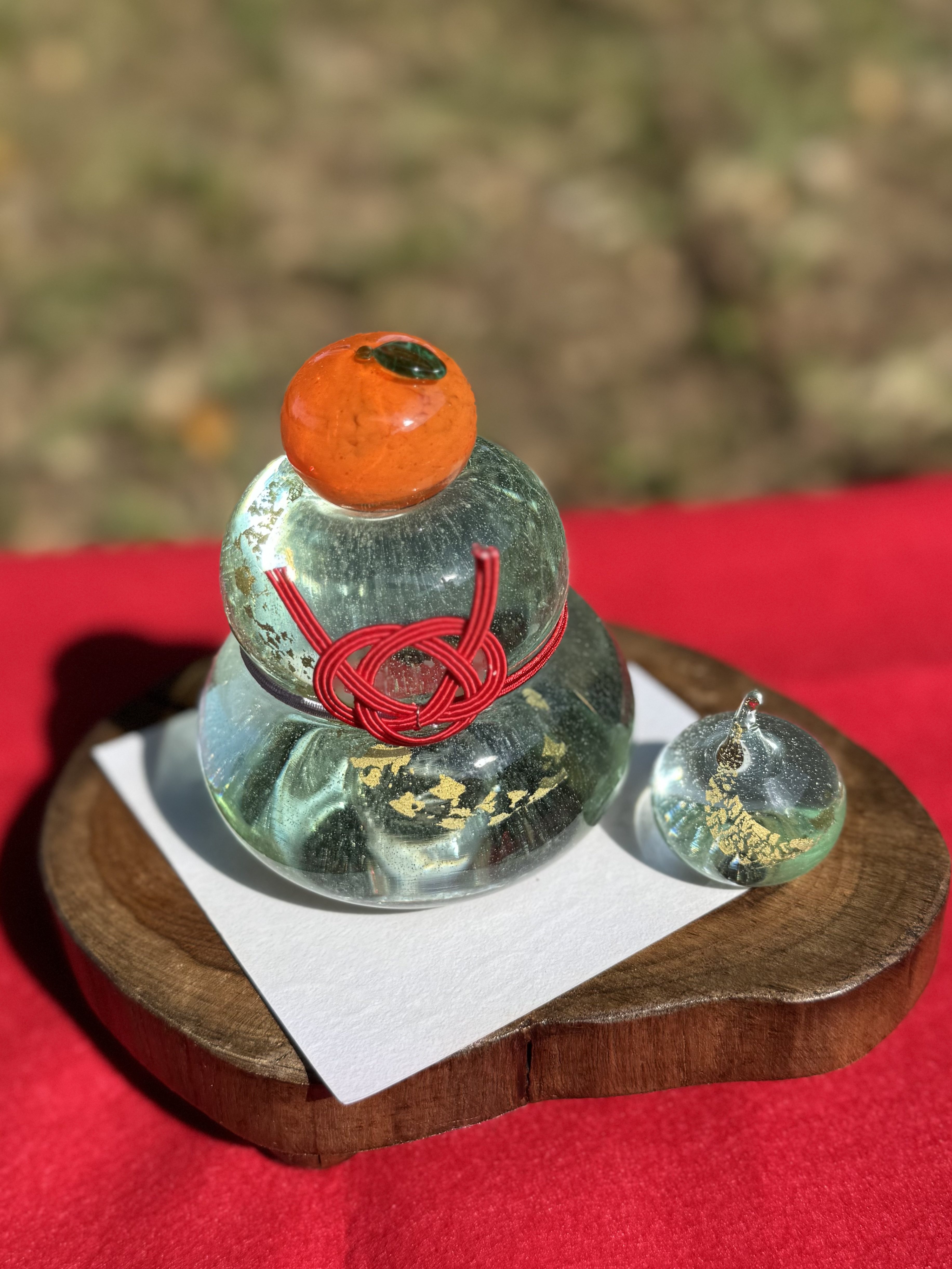 2WAY!運[うん]が付きますように...琉球ガラスの鏡餅 金箔入