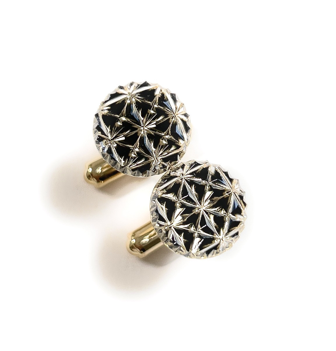 東京切子カフスボタン　麻乃葉　ブラック・ゴールド（手磨き）