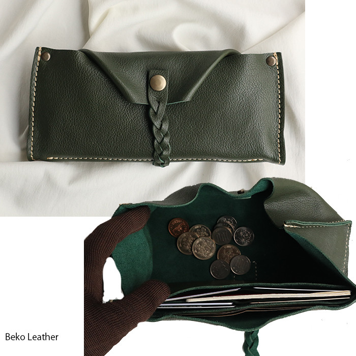 ガバっと開く大きな革の長財布/グリーン レザー財布/gabatto-green