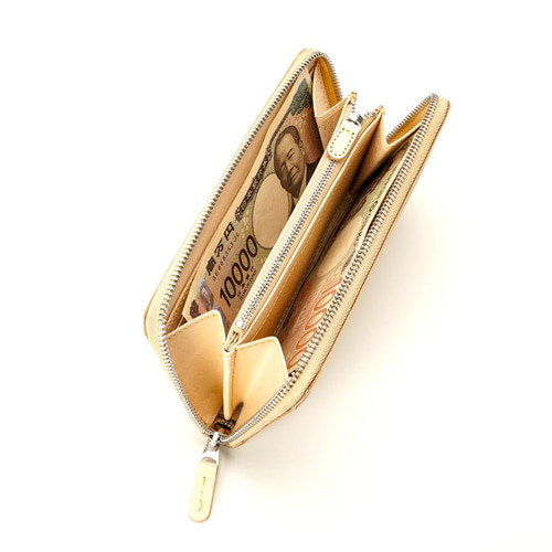 3日以内発送】背面ポケット付き！ヌメ革のラウンドファスナー長財布