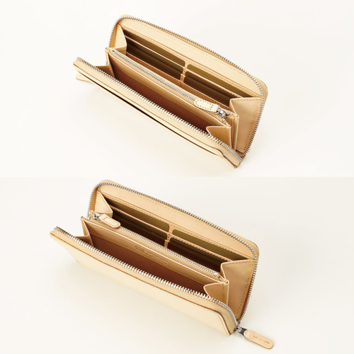 3日以内発送】背面ポケット付き！ヌメ革のラウンドファスナー長財布