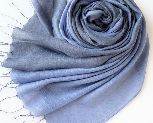 お値下げしました！シルクショール 大人ネイビー＊艶めく大判シルク＊浅縹色×紺鼠色＊レーヨン