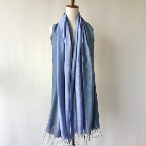 美品✨️レオナール●ストール●シルクウール●総柄●ボタニカル●フリンジ●ネイビー 未使用】レオナール定番シルクウール大判ストール