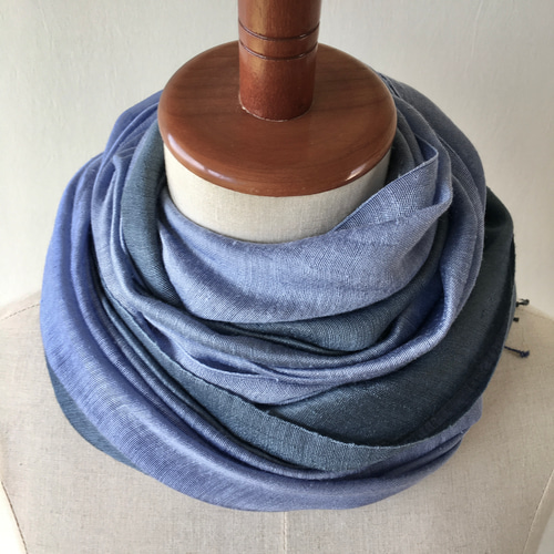 ブルガリ　ネイビーブルー silk wool 大判ストール SALE】ブルー カシミヤシルク 大判ストール ストール CHAN LUU