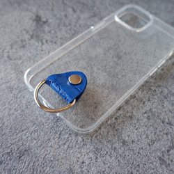 【Creema限定送料無料】【本革使用】落下防止ショルダーストラップが付けられる、透明iPhoneケース（BLUE） 5枚目の画像