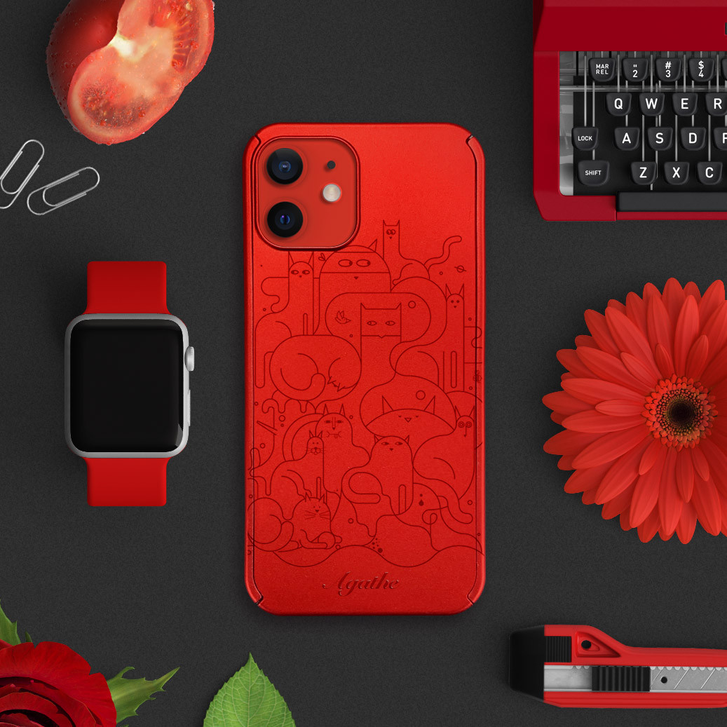 Apple iPhone 11 (Red) + ぷよぷよケース+保護フィルム ☆ネコ☆【全面保護強化ガラスフィルム付き】iPhone 11 / 12