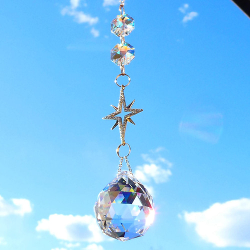 スワロフスキー☆Star & Moon.。.:*☆♡*.+サンキャッチャー♡ 光のパワーでクリア＆リセット☆星と月とスワロフスキー