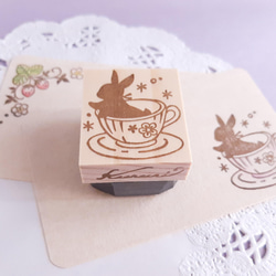 茶杯嬰兒兔子橡皮圖章*郵票 第1張的照片