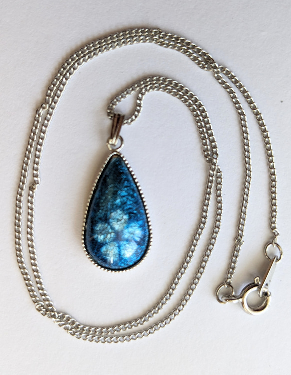 再販  七宝焼ペンダント「青い花」 2枚目の画像