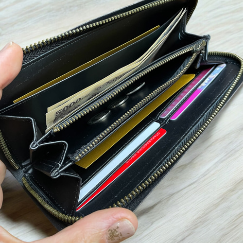 ハワイアン柄本革カービングの長財布 金彩の華》カービングレザーの彩色長財布｜和柄×花模様の一点物 長財布