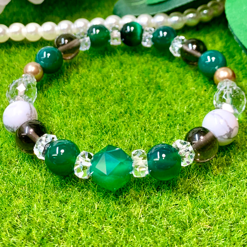 健康長寿の願い〜 緑瑪瑙 パワー 天然石 ストーン ブレスレット 健康