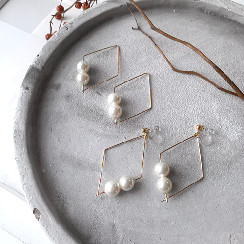 復刻デザイン】14kgfひし形*・パールピアス/イヤリング ＊ *・ ピアス
