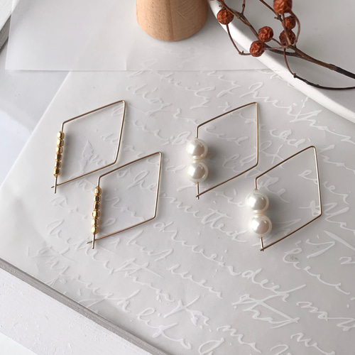 復刻デザイン】14kgfひし形*・パールピアス/イヤリング