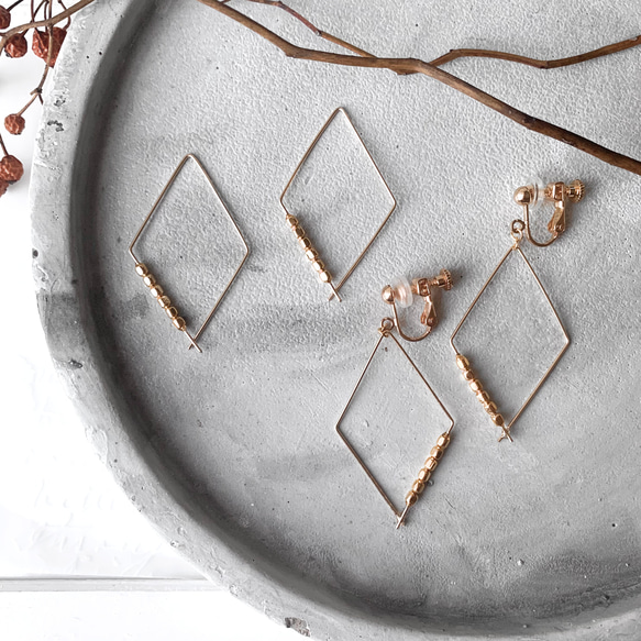 復刻デザイン】14kgfひし形*・ゴールドピアス /イヤリング