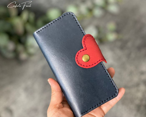 ハンドメイド本牛革手帳型スマホケース 7色ハート本革手帳型スマホケース・[多機種対応]iPhone16e.x.xr