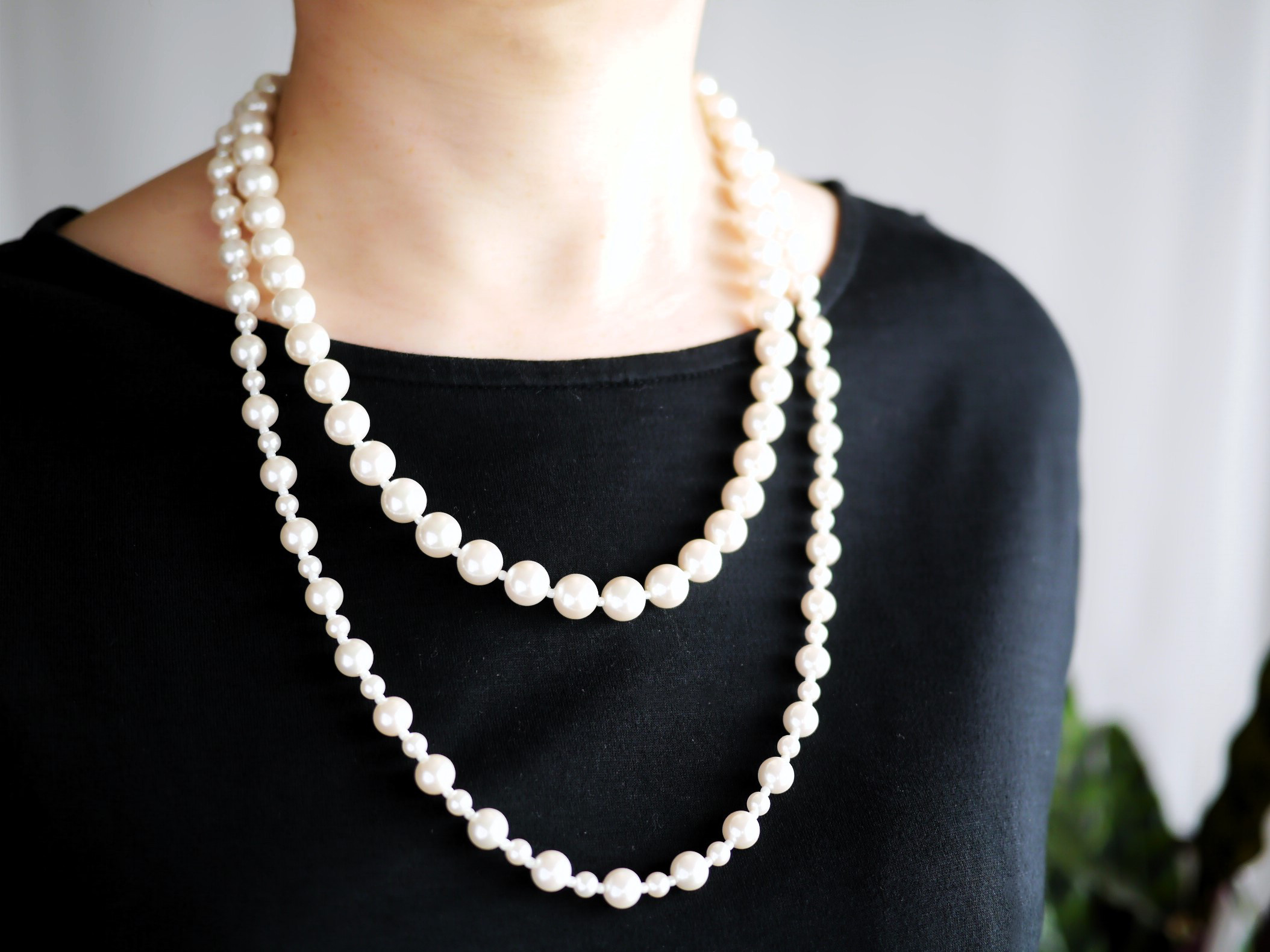 送料無料】3WAYで使える2本セット シンプルな大粒パールの2連  