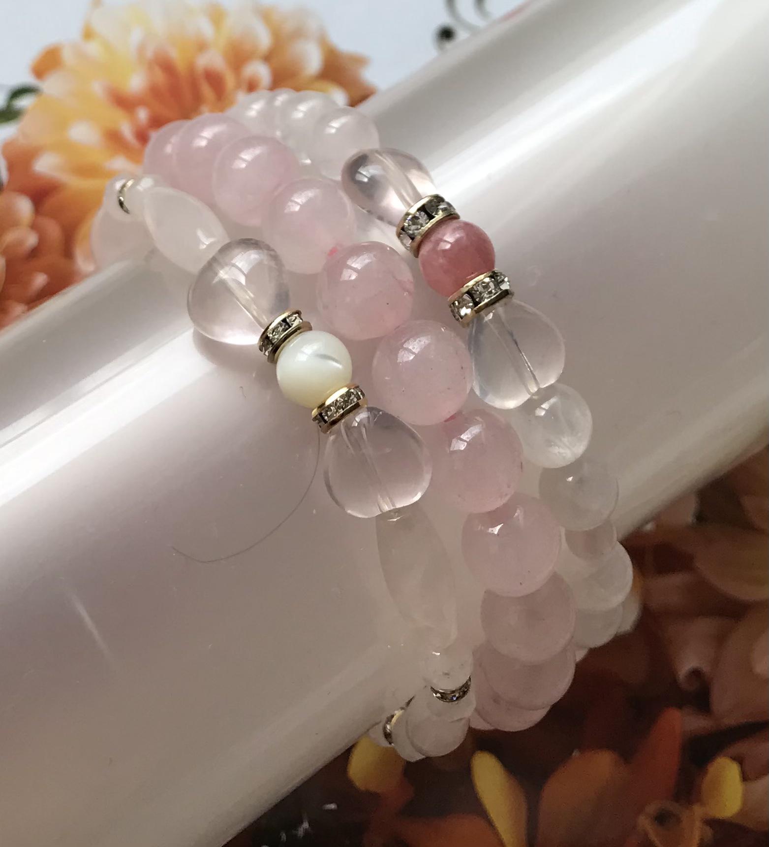 ローズクォーツの重ね付けブレスレット