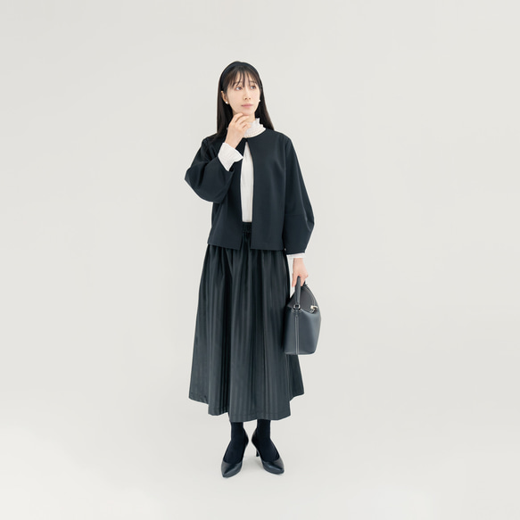 フォーマルにも使える ストライプ 黒×濃黒 ロングスカート