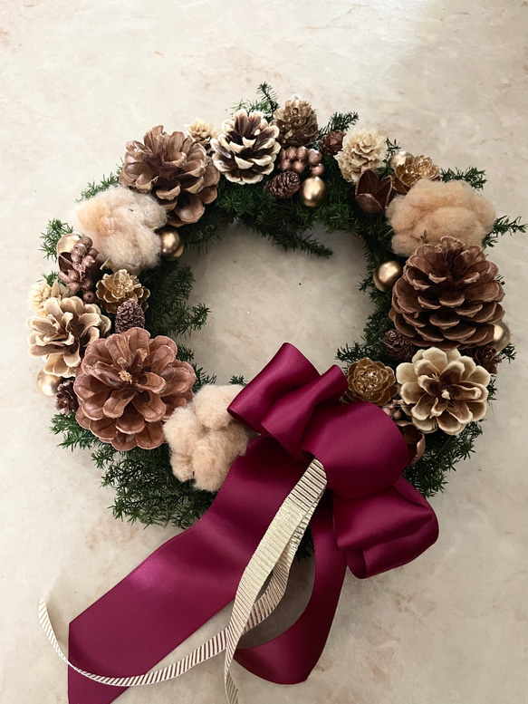 ベーシックなクリスマスリース ナチュラル&ブロンズ リース