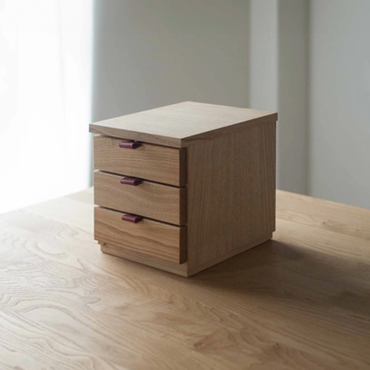 くりのアクセサリーボックス / レザー取手（国産栗材・オイル塗装）ピアス リング ネックレス