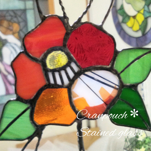 しめ縄 椿【ステンドグラス】ガラス お正月飾り 新年 冬支度 新春