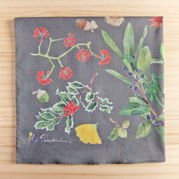 木の実 のハンカチ - コットン・すこし大きめ - スカーフにも 2枚目の画像