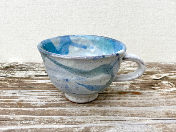 藁灰釉と青釉の流れ　スープカップ 12枚目の画像