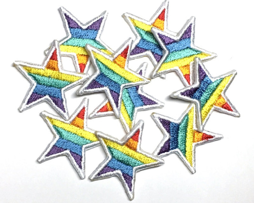 3枚セット】 【3cm】 レインボーの星ワッペン 【フチ選択】 その他