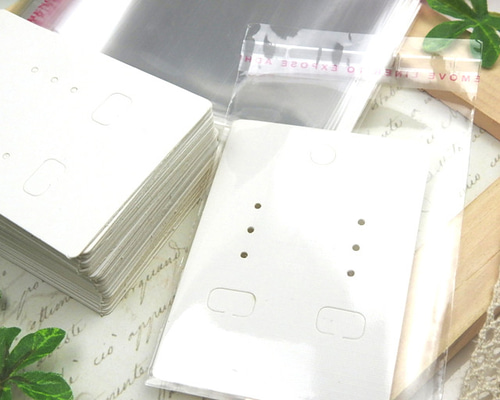 V-123 台紙 OPP袋 各50枚セット☆50×70mm/ホワイト 白☆イヤリング