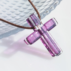 十字玻璃「十字[紫色]」項鍊[可以選擇繩子的顏色和長度][可以選擇粗鏈][訂做]&lt;&lt;免運費&gt;&gt; 第7張的照片