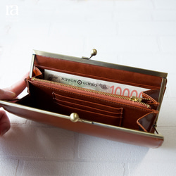 【送料無料】高級イタリアンレザー がまぐち 長財布 キャメルオレンジ ガマ口 ガマグチ 本革 7枚目の画像