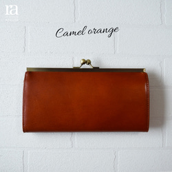 【送料無料】高級イタリアンレザー がまぐち 長財布 キャメルオレンジ ガマ口 ガマグチ 本革 8枚目の画像