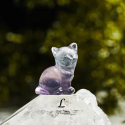 【 I～Oまで】選べる★フローライトによる猫の彫刻★40cmネックレス加工 11枚目の画像