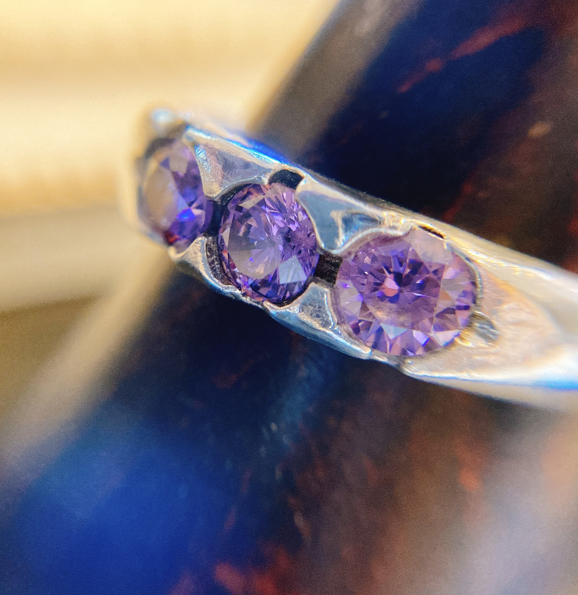 純銀(sv999）ラベンダー☆トリプルRING　(13号)