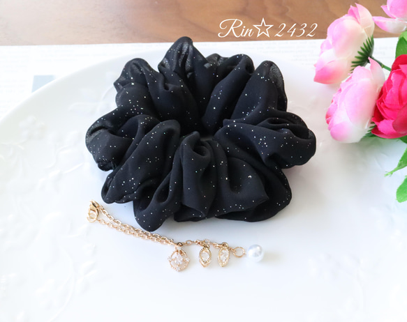 ME☆お値下げ対応します！です。シュシュ　ロゴ入り　リボン　ブラック select MOCA シュシュ 「ZOZO限定」リボンビッグシュシュ