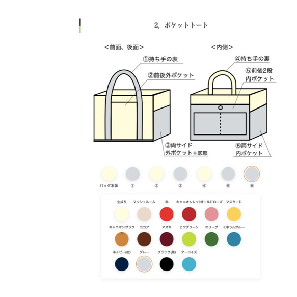 「口袋手提包」橫向尺寸「米色 x 灰色」/倉敷帆布尺寸 8 [客製] 第10張的照片